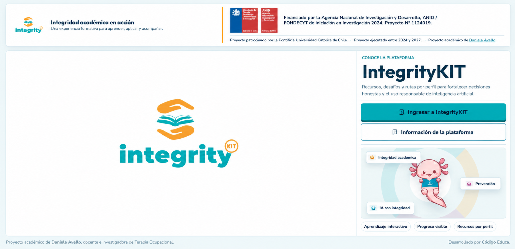 Portada de la plataforma educativa IntegrityKIT